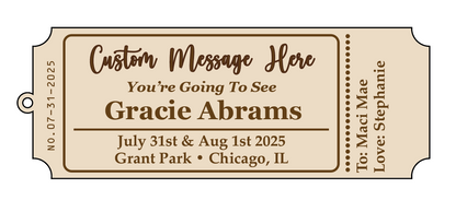Personalized Wood Ticket to memorialize concert, play or event