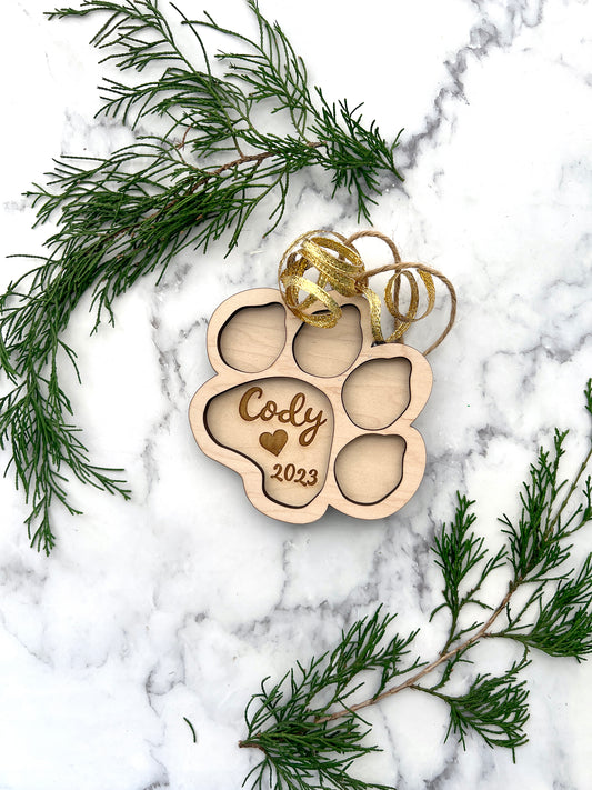 Dog Paw Personalized Wood Ornament