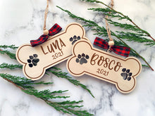 Custom Laser Engraved Dog Bone Wood Ornament, Personalized with Pets Name for the Holidays, Christmas Tree Gift