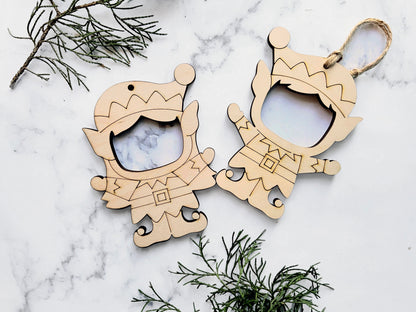 Elf Photo Frame Personalized Wood Ornament