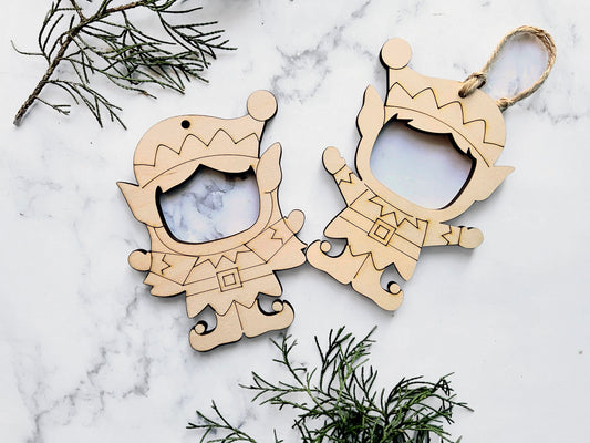 Elf Photo Frame Personalized Wood Ornament
