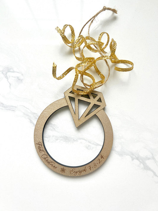 Engagement Ring Personalized Wood Ornament