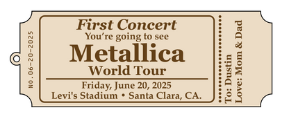 Personalized Wood Ticket to memorialize concert, play or event
