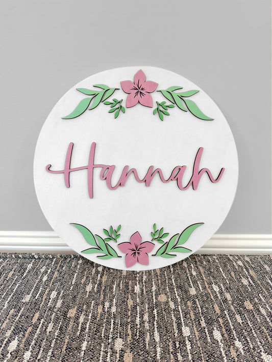 Floral Theme Wood Sign for Baby Nursery or Kids Room