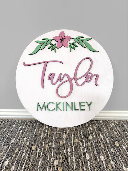 Floral Theme Wood Sign for Baby Nursery or Kids Room