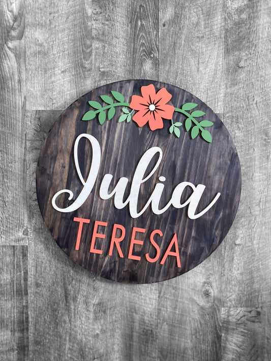 Flower Theme Wood Sign for Baby Nursery or Kids Room