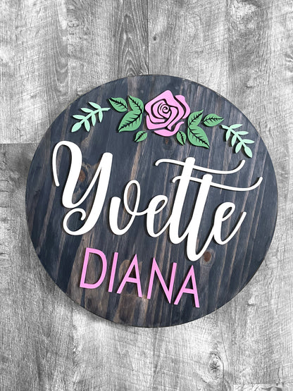 Flower Theme Wood Sign for Baby Nursery or Kids Room