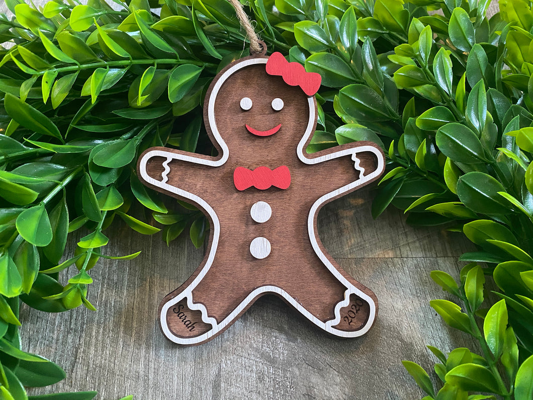 Personalized Gingerbread Wood Engraved Ornament with name & year for Christmas