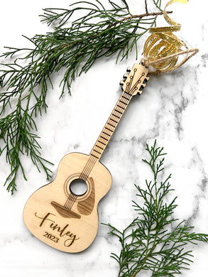 Customized Guitar Ornament, Personalized with Name and Year, Great holiday gift for kids, music lovers, Christmas Tree Decoration