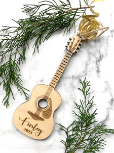 Customized Guitar Ornament, Personalized with Name and Year, Great holiday gift for kids, music lovers, Christmas Tree Decoration