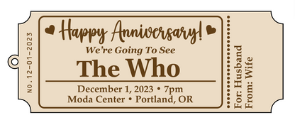 Personalized Wood Ticket to memorialize concert, play or event