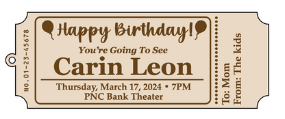 Personalized Wood Ticket to memorialize concert, play or event