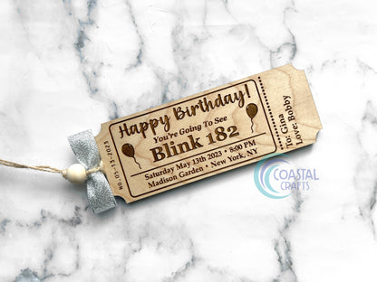 Personalized Wood Ticket to memorialize concert, play or event