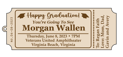 Personalized Wood Ticket to memorialize concert, play or event