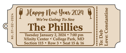 Personalized Wood Ticket to memorialize concert, play or event