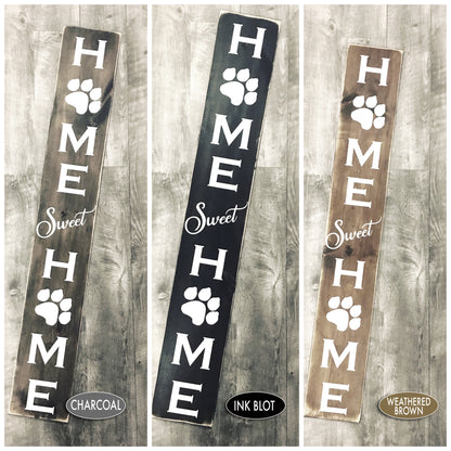 Handmade Wood Welcome Porch Leaner Sign with Dog Paw Design