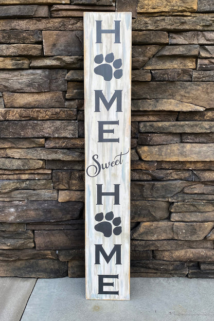 Handmade Wood Welcome Porch Leaner Sign with Dog Paw Design
