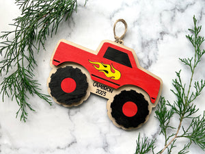 Monster Truck 3D Wood Engraved Ornament, Personalized Vehicle with name Christmas Tree Decor