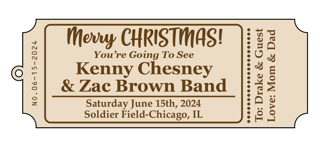 Personalized Wood Ticket to memorialize concert, play or event