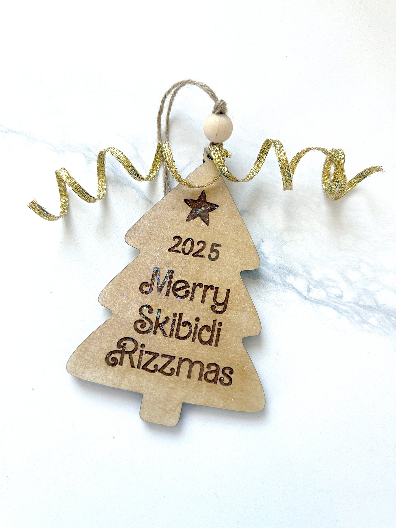 Merry Skibidi Rizzmas Personalized Wood Ornament