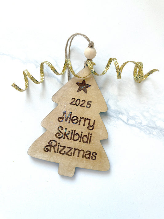 Merry Skibidi Rizzmas Personalized Wood Ornament