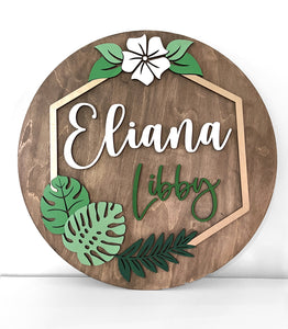 Boho Monstera Plant Sign, Customized Baby Name, Children's Nursery Decor, Personalized Wood Sign, Girl