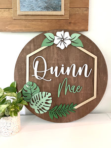 Boho Monstera Plant Sign, Customized Baby Name, Children's Nursery Decor, Personalized Wood Sign, Girl