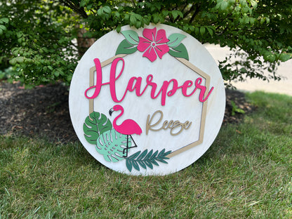 Monstera Leaf Theme Wood Sign for Baby Nursery or Kids Room