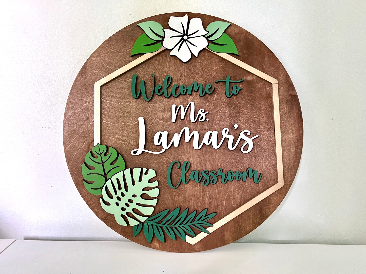 Monstera Leaf Theme Wood Sign for Baby Nursery or Kids Room