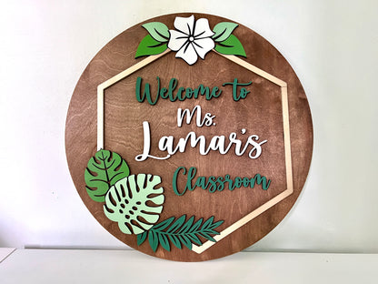 Monstera Leaf Theme Wood Sign for Baby Nursery or Kids Room
