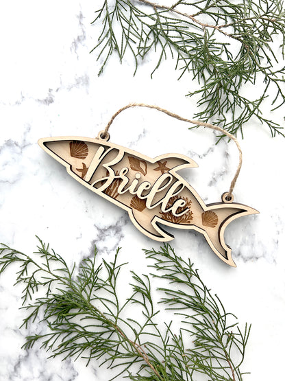 Shark Double Layer Personalized Wood Ornament
