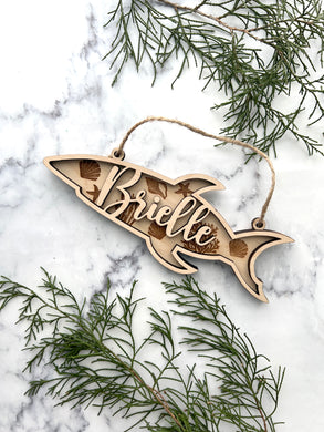 Customized Nautical Shark Ornament, Handmade, Personalized with Name