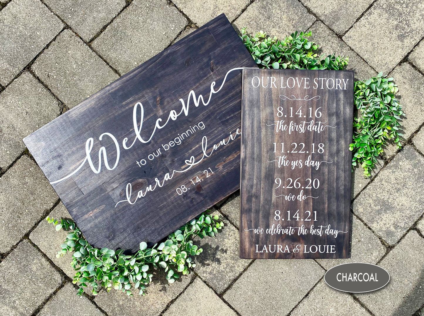 Our Love Story, Custom Wood Sign personalized hand painted with First Date, Engagement Date and Wedding Date, Great Gift!