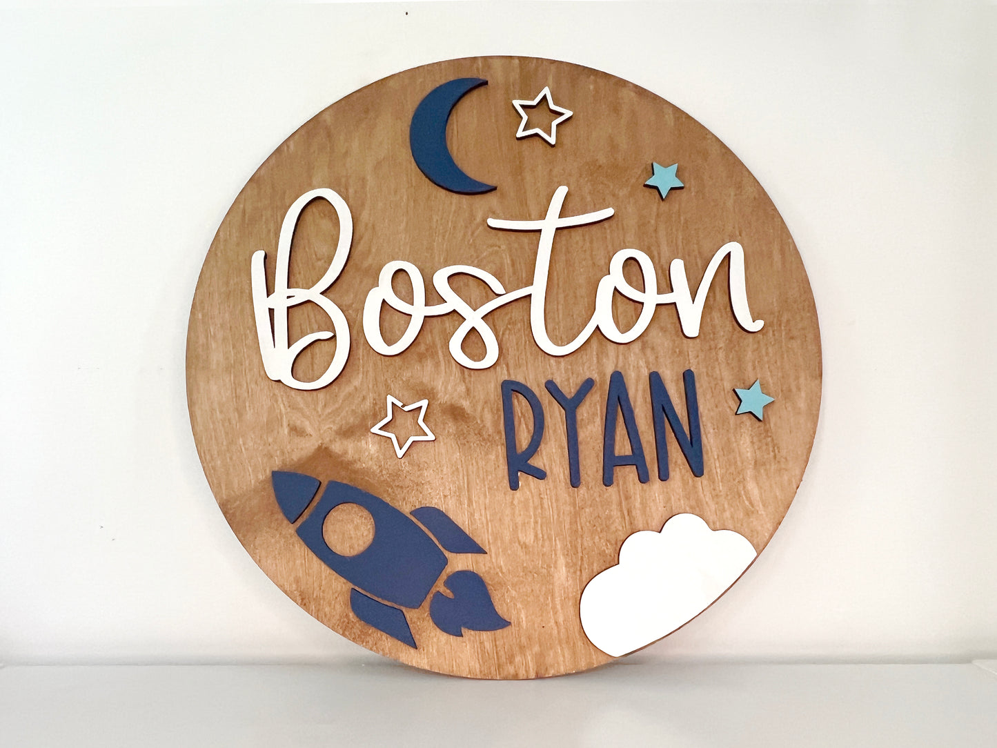 Space Rocket Ship Theme Wood Sign for Baby Nursery or Kids Room