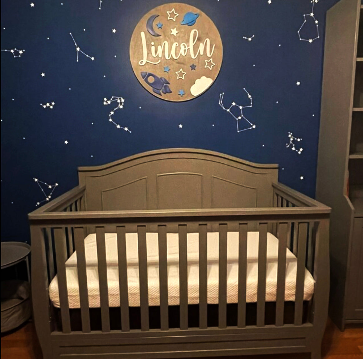 Space Rocket Ship Theme Wood Sign for Baby Nursery or Kids Room