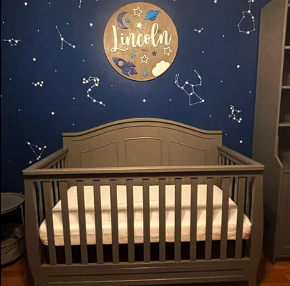 Space Rocket Ship Theme Wood Sign for Baby Nursery or Kids Room