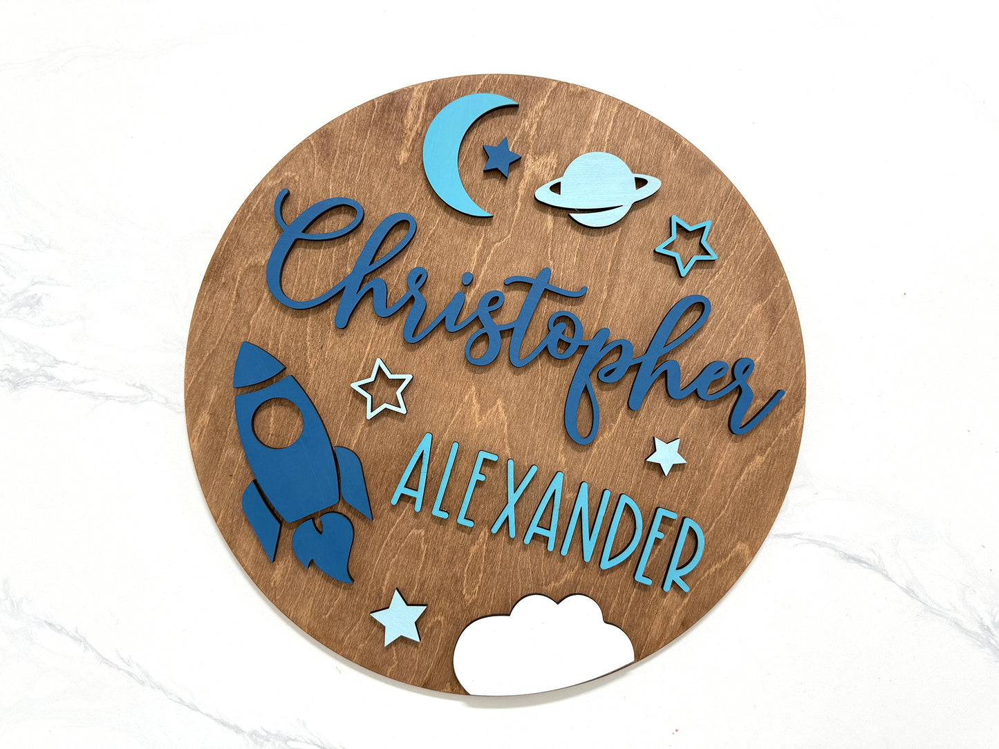 Space Rocket Ship Theme Wood Sign for Baby Nursery or Kids Room