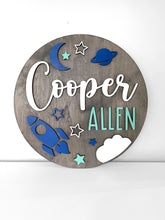 Customized Baby Name Sign, Children's Nursery Decor, Personalized Wood Sign with 3D Space Rocket Ship Theme, Kids Room
