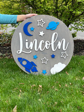 Customized Baby Name Sign, Children's Nursery Decor, Personalized Wood Sign with 3D Space Rocket Ship Theme, Kids Room