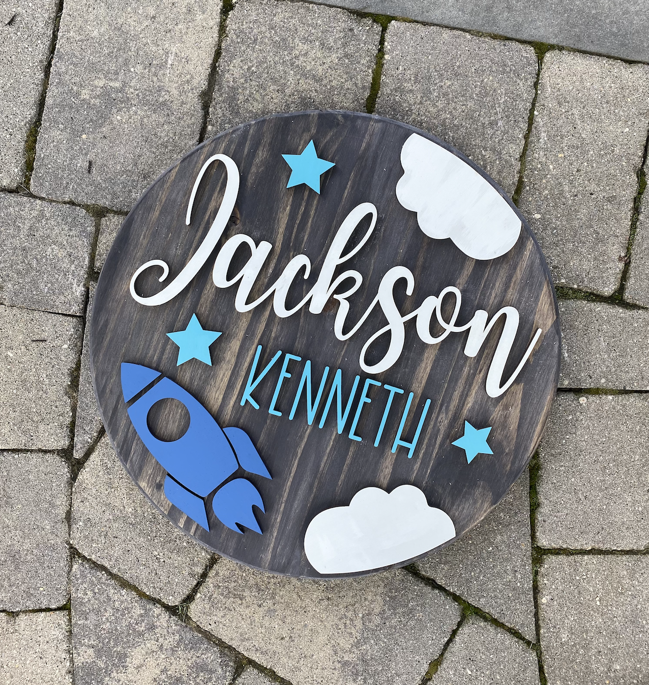 Space Rocket Ship Theme Wood Sign for Baby Nursery or Kids Room