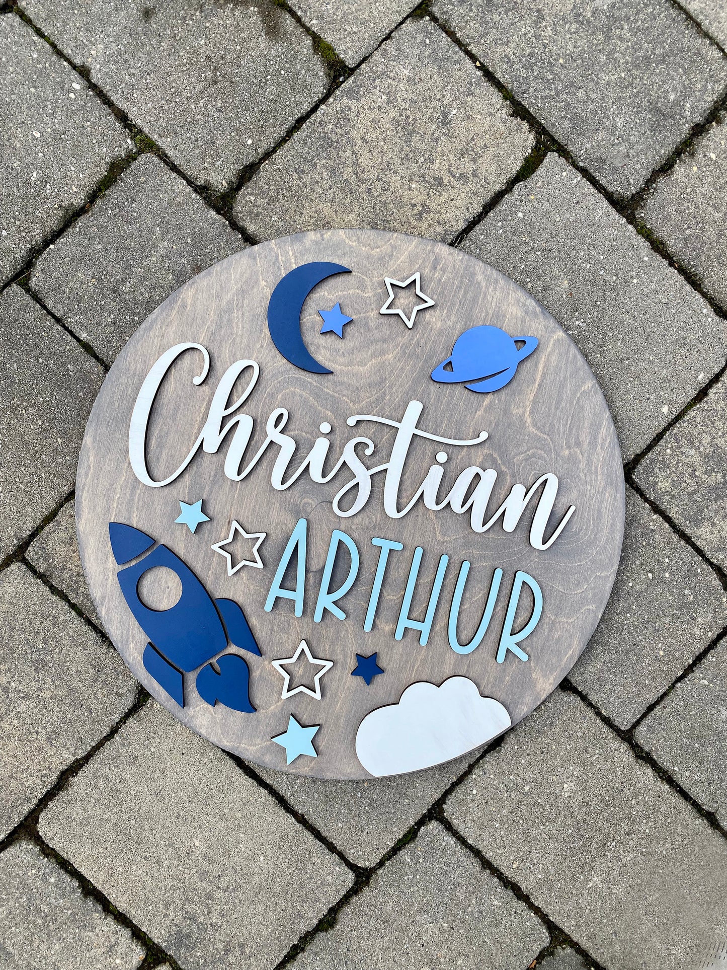Space Rocket Ship Theme Wood Sign for Baby Nursery or Kids Room