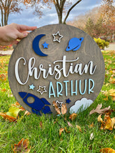 Customized Baby Name Sign, Children's Nursery Decor, Personalized Wood Sign with 3D Space Rocket Ship Theme, Kids Room