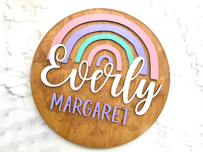 Rainbow Theme Wood Sign for Baby Nursery or Kids Room