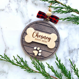 Handmade Wood Ornament with Dog name, rustic farmhouse look laser engraved, personalized