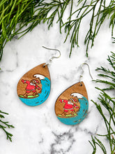Handmade Wood Holiday Earrings with Surfing Santa, Gnomes, Christmas Trees, Mittens, Snowflakes Handpainted