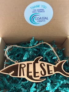 Customized Shark Ornament, Handmade, Personalized with Childs name