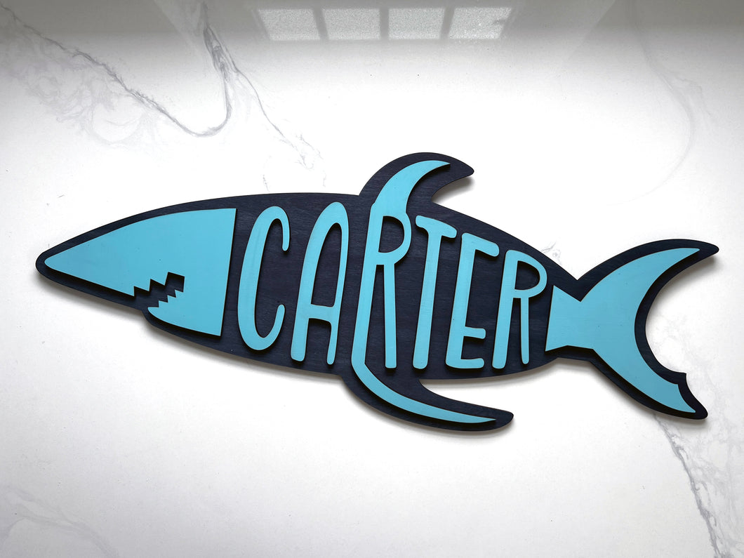 Custom Shark Name Wood 3D Sign, Handmade