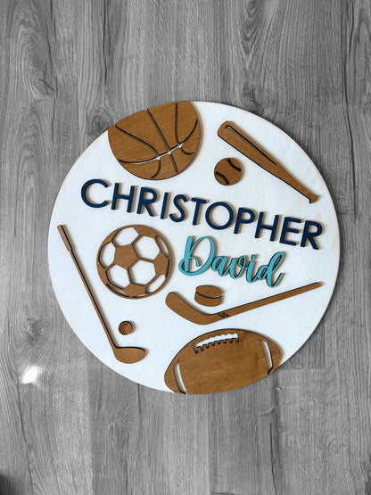 Sports Theme Wood Sign for Baby Nursery or Kids Room