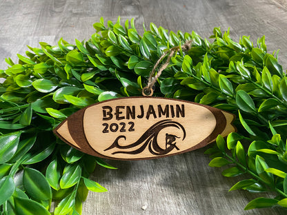 Surfboard Personalized Wood Ornament