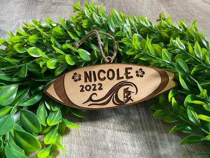 Surfboard Personalized Wood Ornament